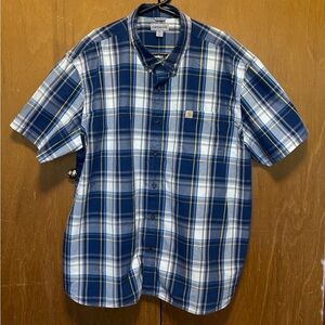 Carhartt Blue Plaid Button Up 100% Cotton Shirt Size 2XL/3XL Relaxed Fit